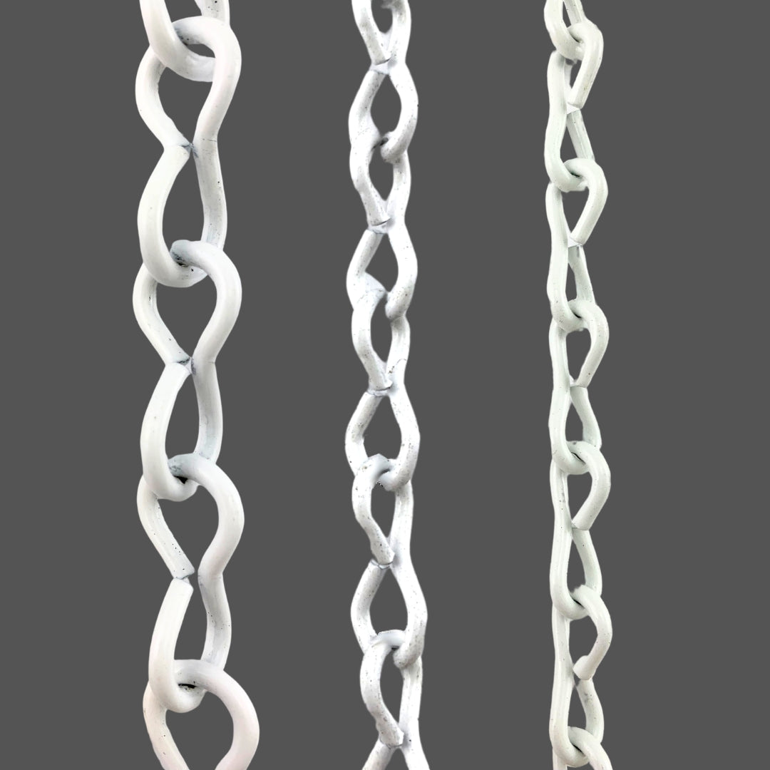 Commercial grade single and double jack chain in white powder coated finish. Various sizes. Shop chain by the metre. Australia wide shipping - chain.com.au