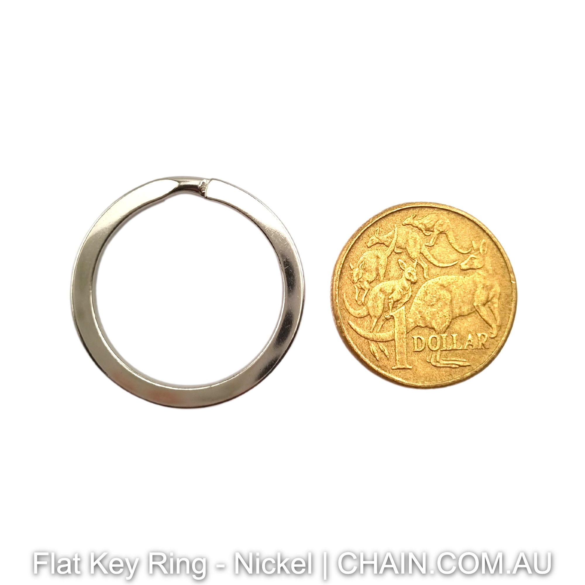 Flat Key Ring - Nickel Spring Wire. Bags of 100. Australia wide shipping. Shop chain.com.au