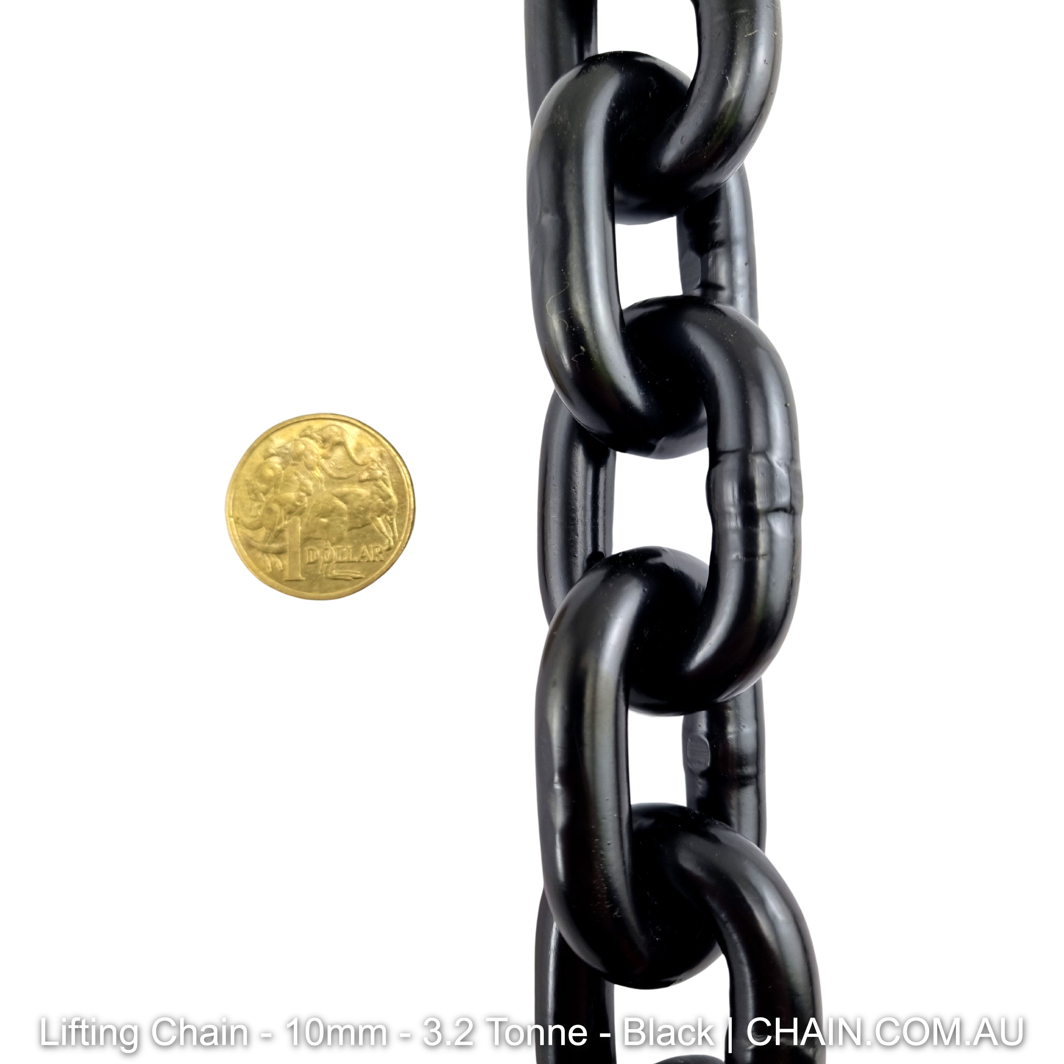 Lifting Chain - Black Steel - size: 10mm - Tested & Rated to 3.2 tonnes. Shop chain online at chain.com.au. Australia wide shipping.