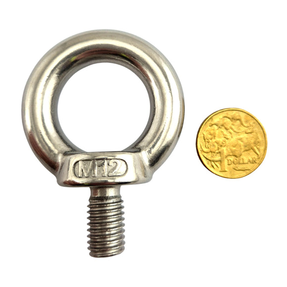 Lifting Eye Bolt Stainless Steel, Size 12mm x 16mm Thread. Australia wide shipping.