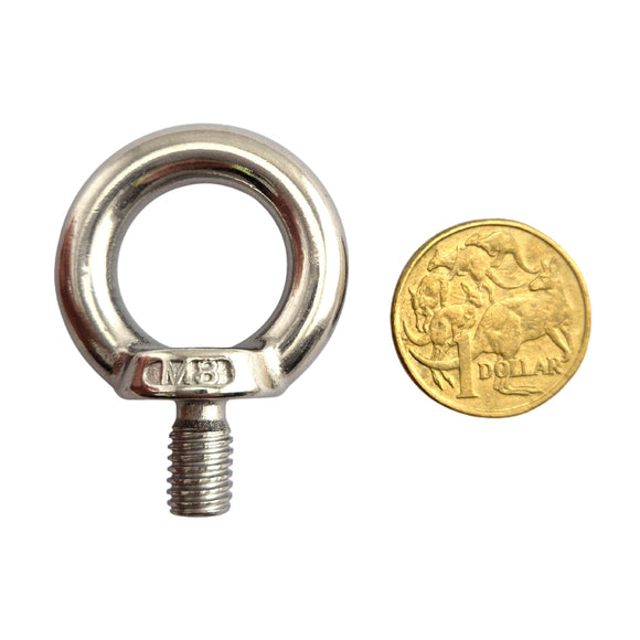 Lifting Eye Bolt Stainless Steel, Size 8mm x 10mm Thread. Australia wide shipping.