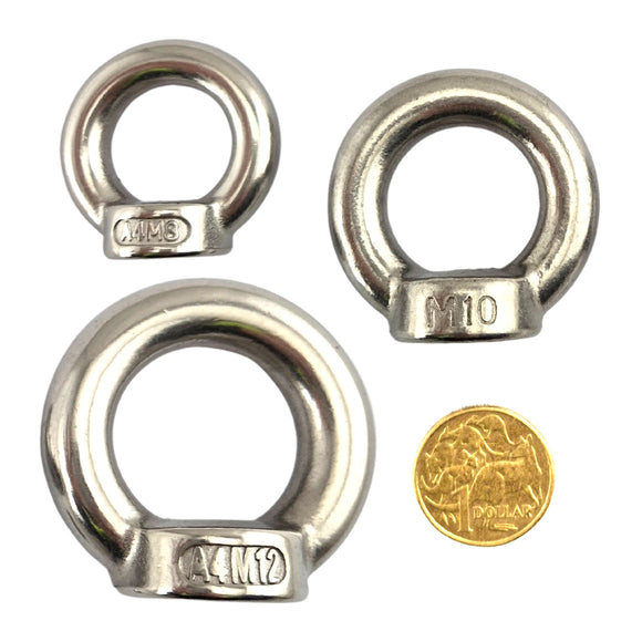 Stainless steel lifting nuts- female, size 8mm, 10mm, 12mm. Australia wide shipping. Shop hardware online chain.com.au.