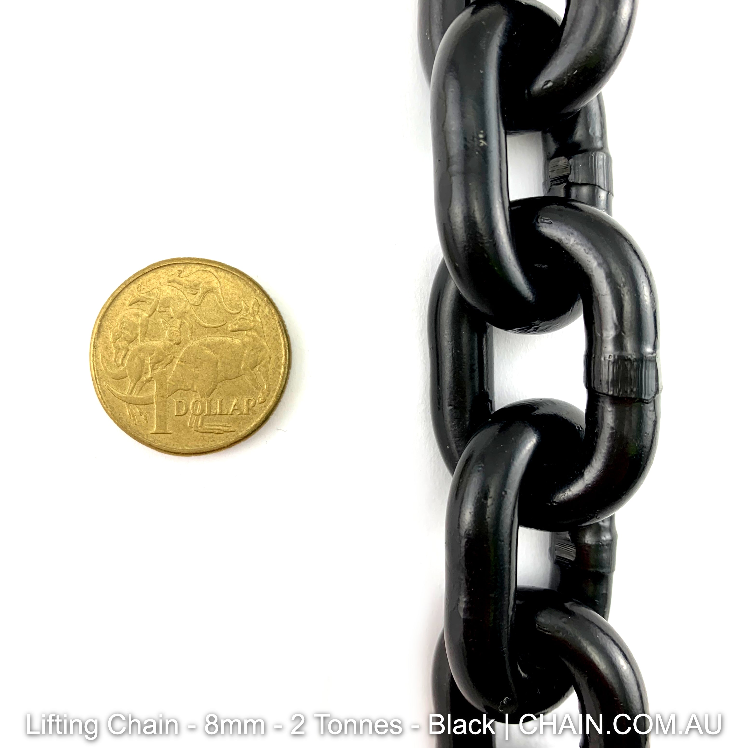 Lifting Chain - Black Steel - size: 8mm - Tested & Rated to 2 tonnes. Shop chain online at chain.com.au. Australia wide shipping.