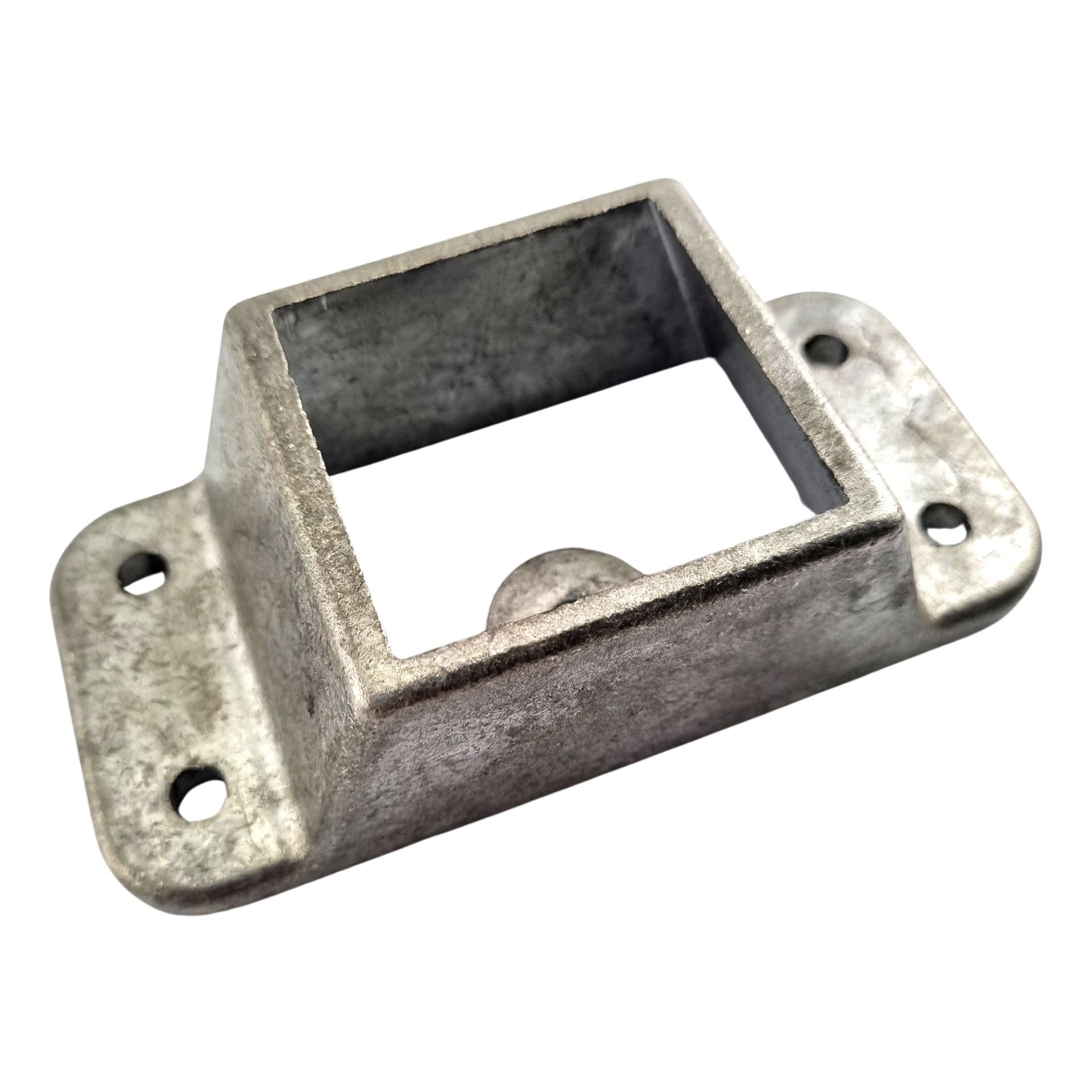 Plain - Double Lug - 4 Fixing Holes + Security Fixing Hole - Fence Bracket in cast aluminium. Product code: FB50PDL. Rail size: 50mm x 50mm. Australian Made. Brand: Downee. Shop Tubular Fencing and Aluminium Brackets online chain.com.au. Australia wide shipping.