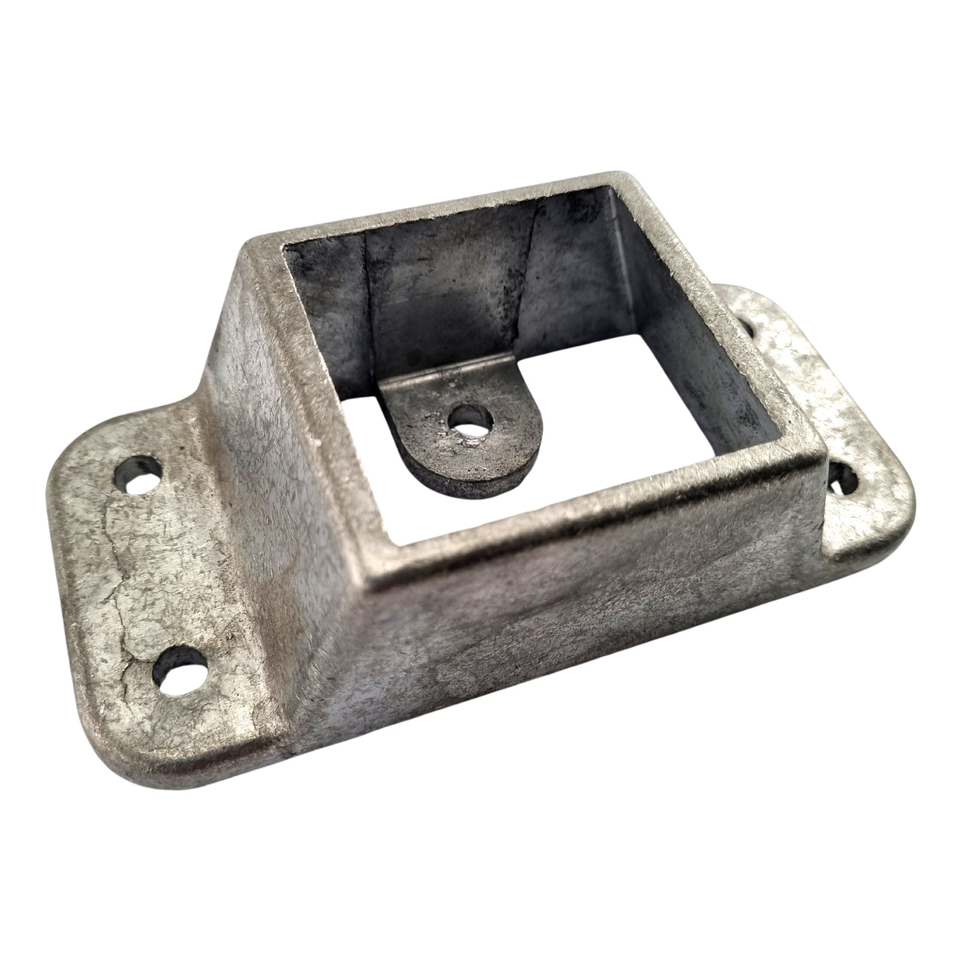 Plain - Double Lug - 4 Fixing Holes + Security Fixing Hole - Fence Bracket in cast aluminium. Product code: FB50PDL. Rail size: 50mm x 50mm. Australian Made. Brand: Downee. Shop Tubular Fencing and Aluminium Brackets online chain.com.au. Australia wide shipping.