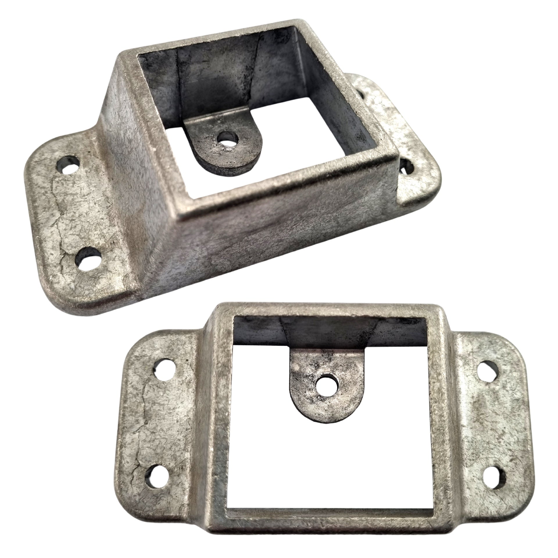 Plain - Double Lug - 4 Fixing Holes + Security Fixing Hole - Fence Bracket in cast aluminium. Product code: FB50PDL. Rail size: 50mm x 50mm. Australian Made. Brand: Downee. Shop Tubular Fencing and Aluminium Brackets online chain.com.au. Australia wide shipping.