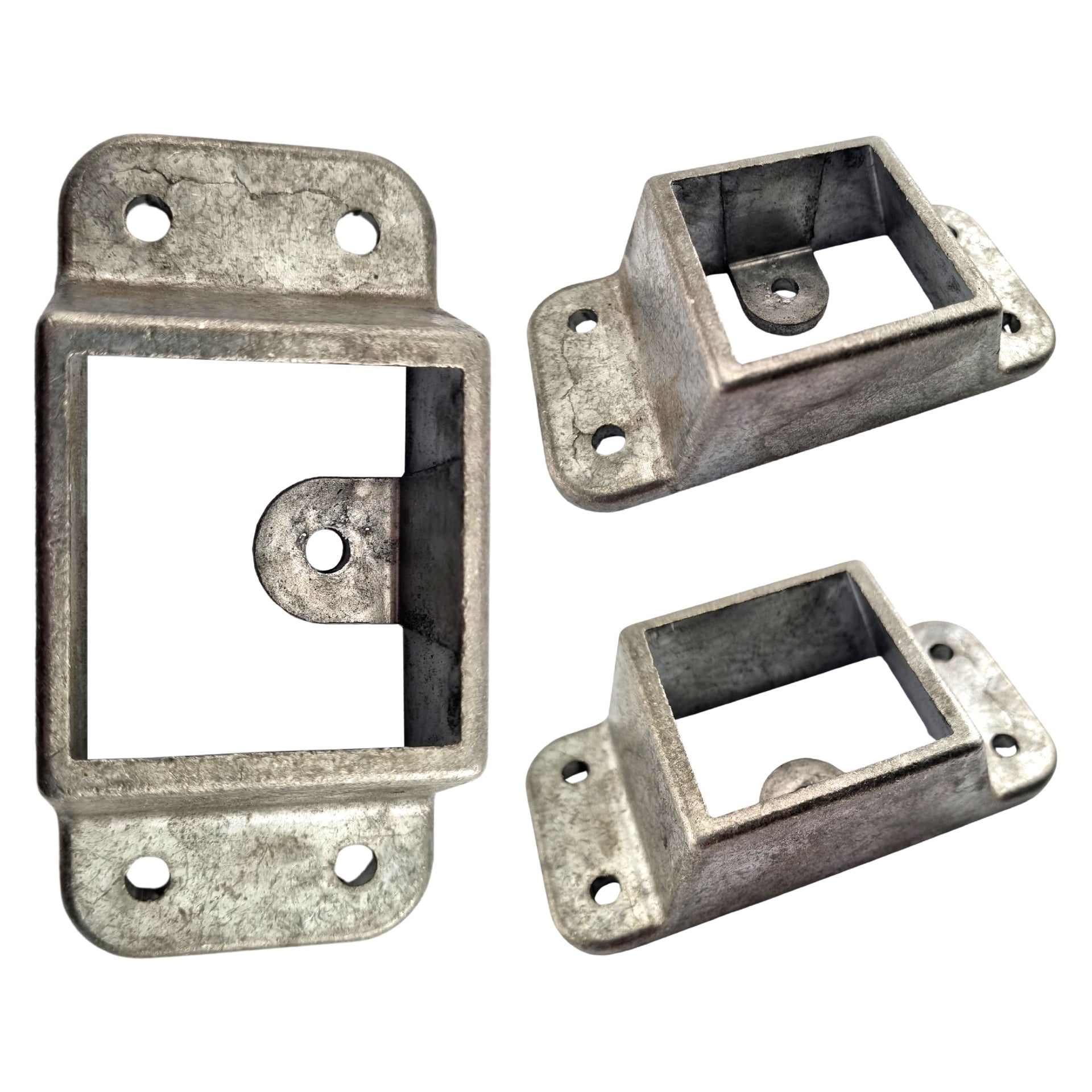 Plain - Double Lug - 4 Fixing Holes + Security Fixing Hole - Fence Bracket in cast aluminium. Product code: FB50PDL. Rail size: 50mm x 50mm. Australian Made. Brand: Downee. Shop Tubular Fencing and Aluminium Brackets online chain.com.au. Australia wide shipping.