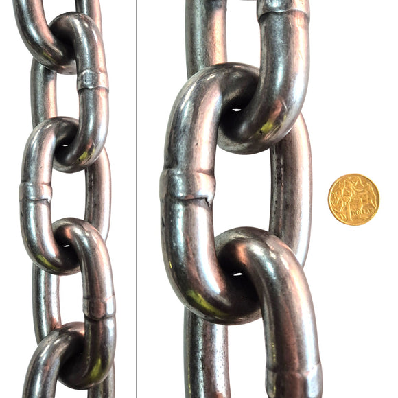 Welded Link Chain - Plain Steel - size 20mm. Chain by the metre. Australia wide shipping. Chain.com.au