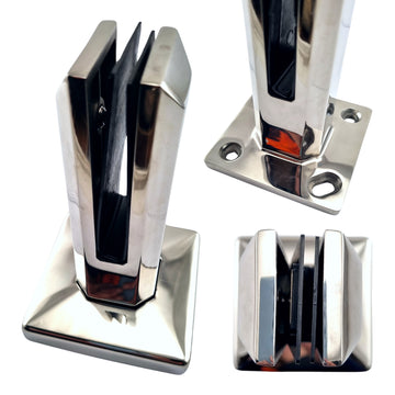 Mirror Finish Stainless Steel Premium Square Spigot. Suits 10mm thick glass. For glass balustrading or glass pool fencing. Australia wide shipping. Shop: chain.com.au