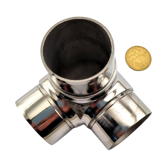 Rail Fittings - 3 Way Rail Corner Stainless Steel. Sizes: 25.4mm and 50.8mm. Australia wide shipping. Shop hardware online chain.com.au