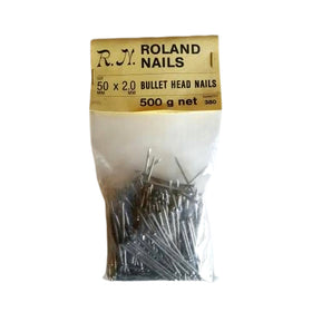 Australian Made, Roland Nails brand bullet head nails in a 500 gram bag.