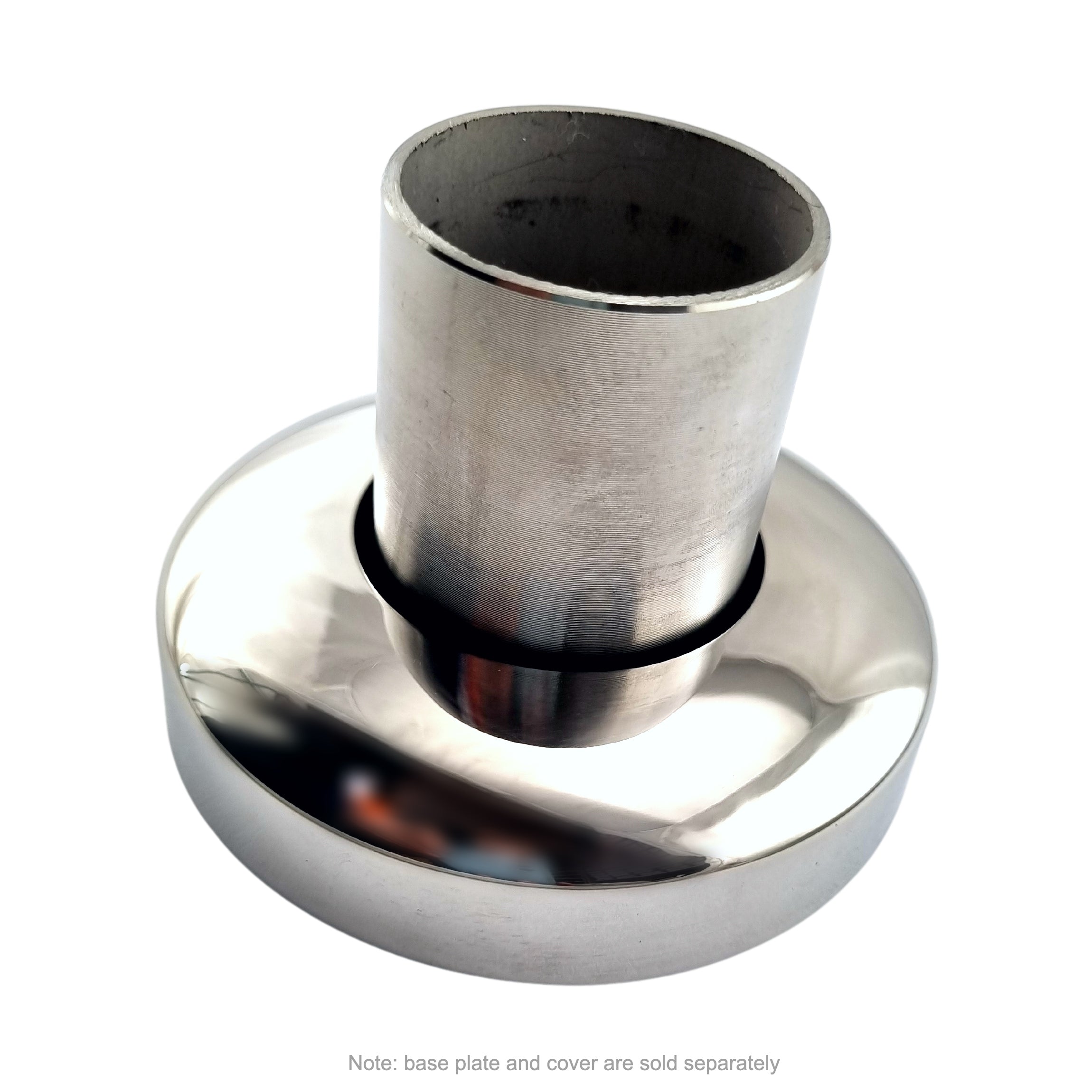 Stainless Steel Round Base Plate Cover Rail Fitting. Fits 50.8mm or 2-inch pipe. Australia wide shipping. Shop: chain.com.au