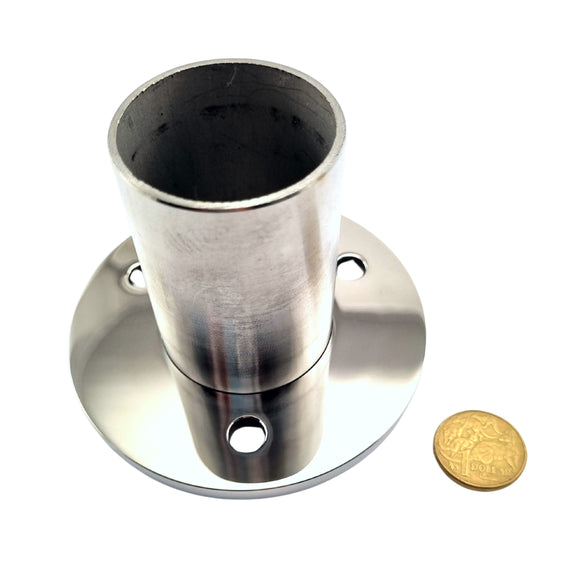 Stainless Steel 90° Rail Base Round Rail Fitting. Fits 50.8mm or 2-inch pipe. Australia wide shipping. Shop: chain.com.au