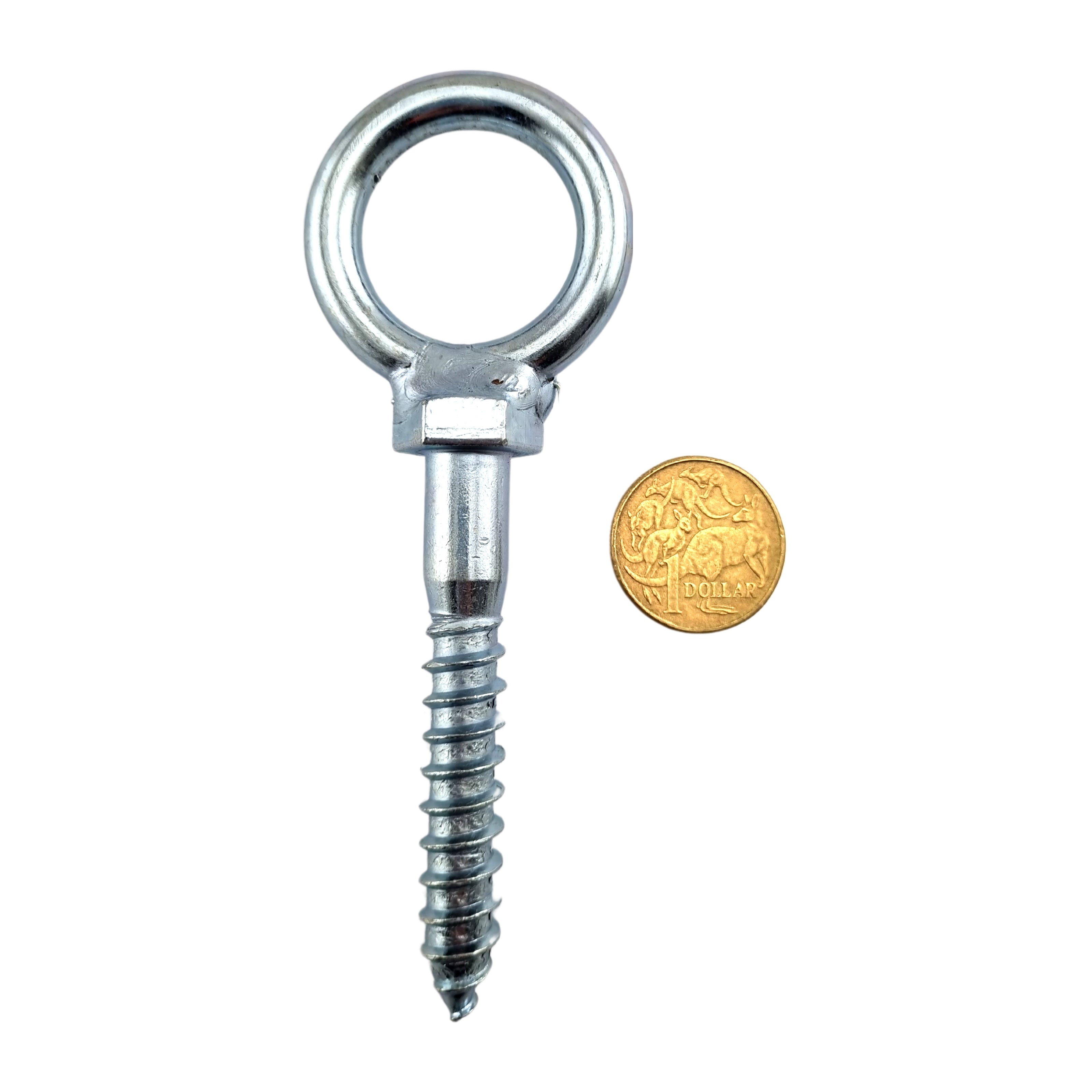 Screw-In Eye, Zinc Plated. Product code: CAC4. Australian Made. Brand: Downee. Rural Hardware, Fence and Gate Fittings. Shop online chain.com.au. Australia wide shipping.