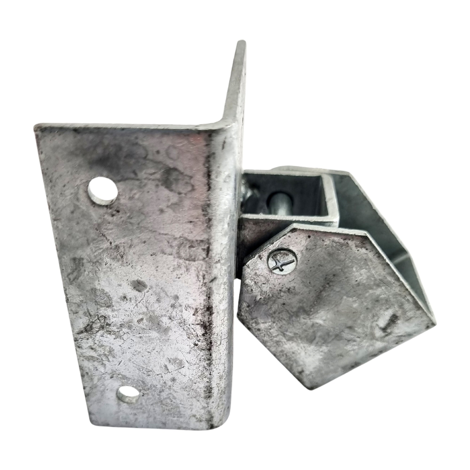 Adjustable Security Rail Bracket, Galvanised. Size: 40x40mm, code: CUSMS. Australian Made. Brand: Downee. Shop Tubular Fencing and Brackets online chain.com.au. Australia wide shipping.