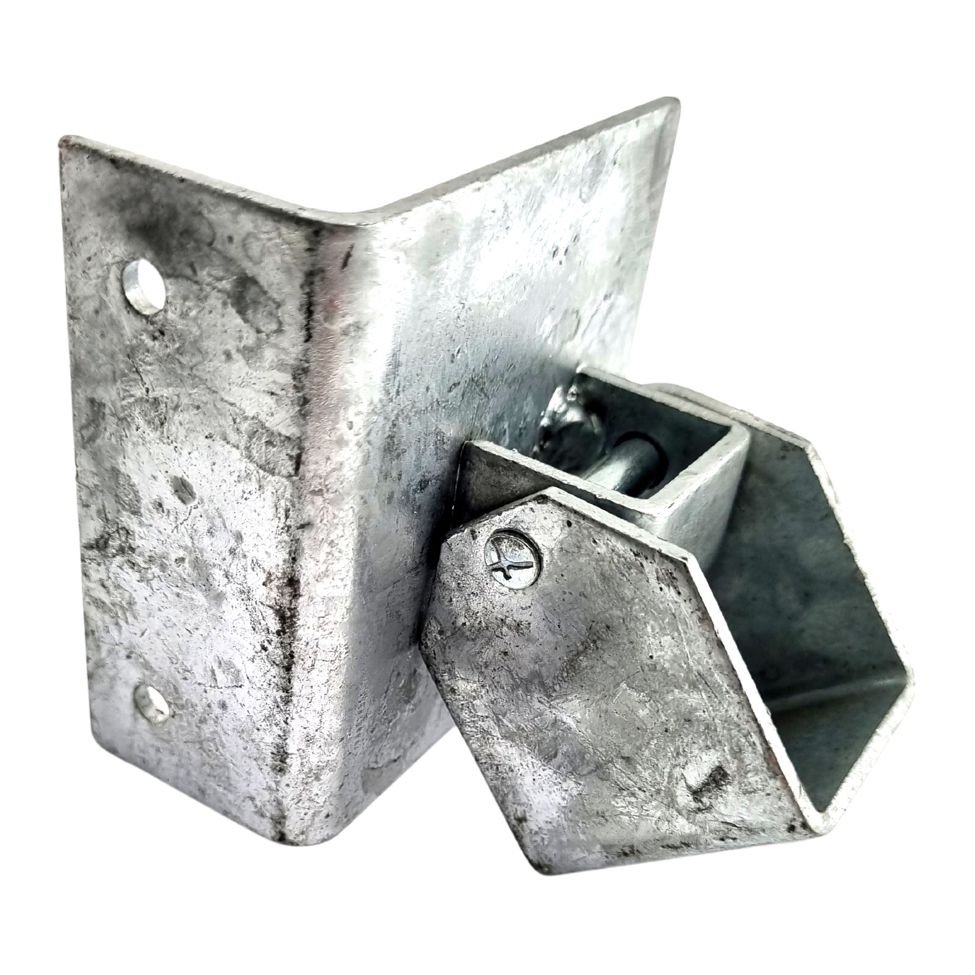 Adjustable Security Rail Bracket, Galvanised. Size: 40x40mm, code: CUSMS. Australian Made. Brand: Downee. Shop Tubular Fencing and Brackets online chain.com.au. Australia wide shipping.