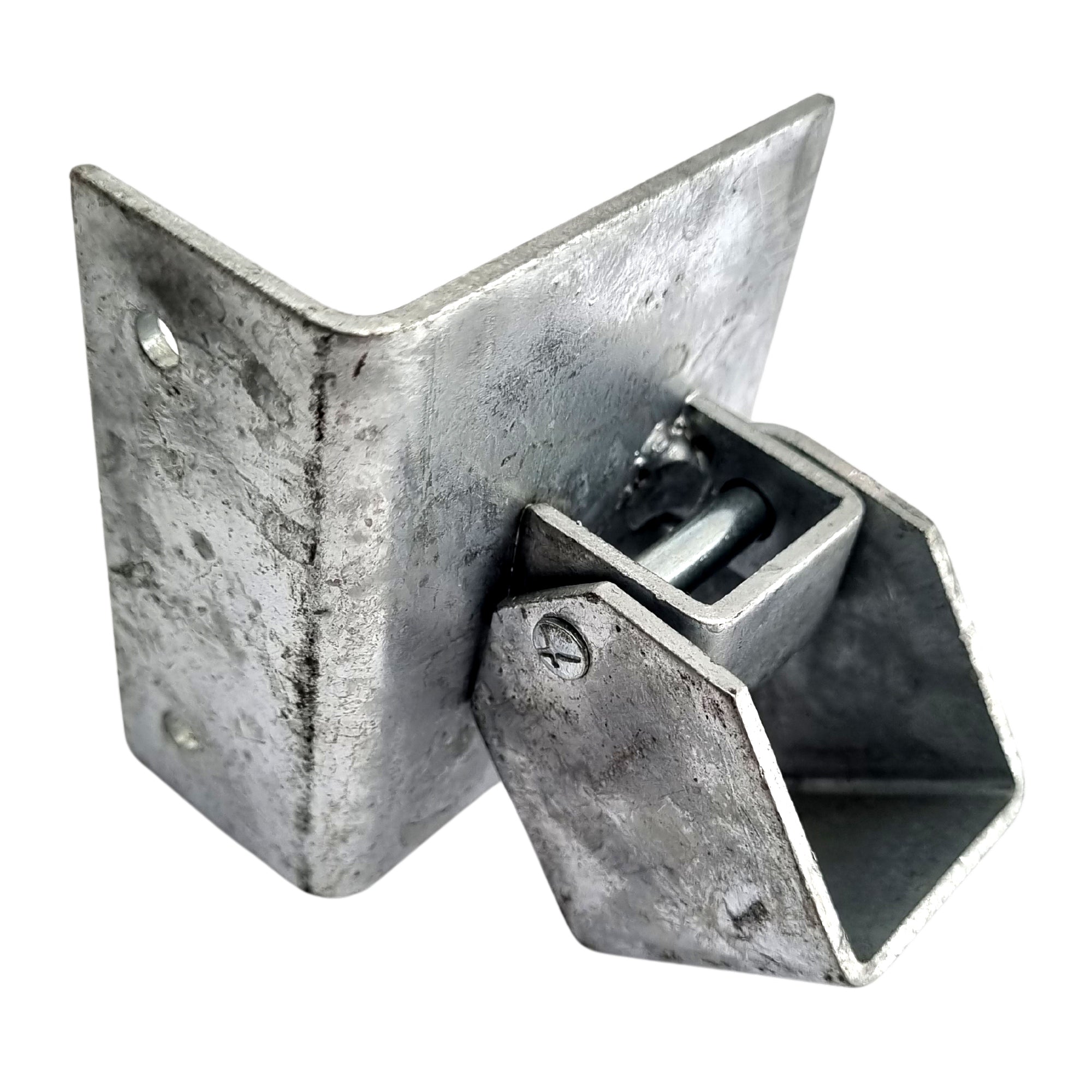 Adjustable Security Rail Bracket, Galvanised. Size: 40x40mm, code: CUSMS. Australian Made. Brand: Downee. Shop Tubular Fencing and Brackets online chain.com.au. Australia wide shipping.