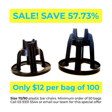 Slab on Ground Plastic Bar Chairs - 75mm x 90mm x Qty 100. On SALE, save over 50%. Australia