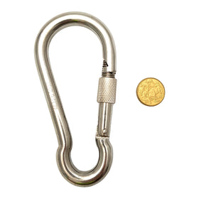 Stainless steel snap hook with locking screw gate (carabiner), size 12mm. Australia wide shipping. Shop chain.com.au