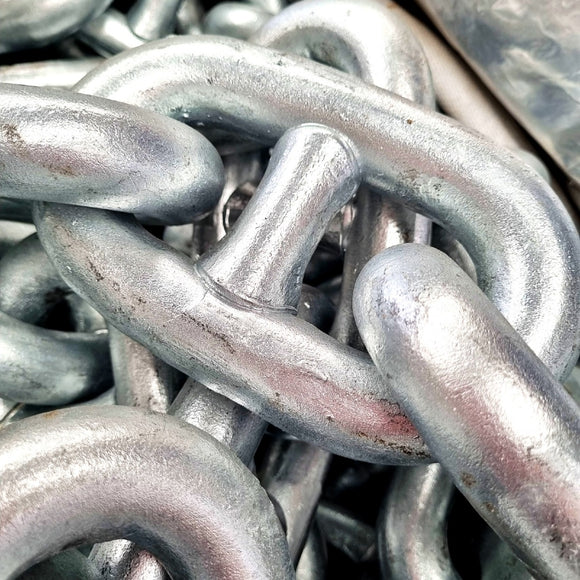 Stud Link Chain in Galvanised and Plain Steel. Sizes: 32mm, 36mm, 40mm. Extra large chain. Australia.