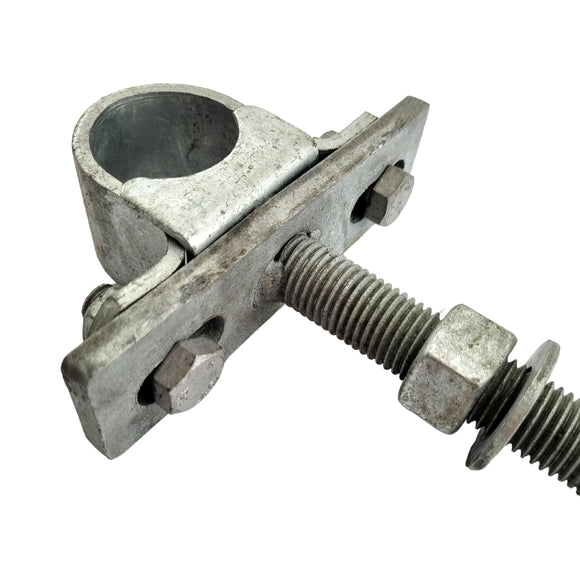 Timber Post Strap - Bolt Thru - Type B - Galvanised. Codes: KQS2S & KQS1S . Size: 32NB. Australian Made. Brand: Downee. Fence & Gate Fittings. Shop online chain.com.au. Australia wide shipping.
