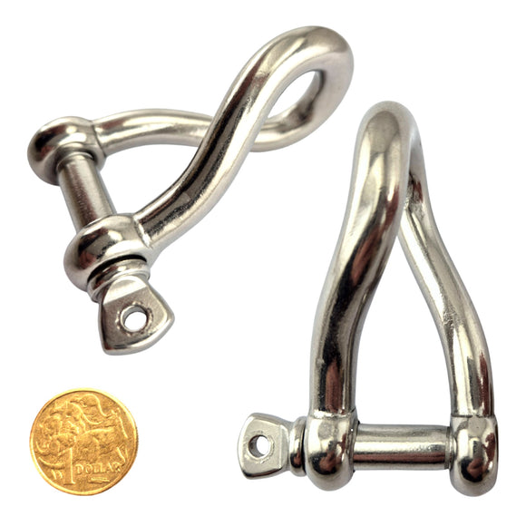 Twisted D Shackle, Stainless Steel. Size: 10mm. Australia wide shipping.