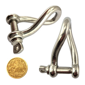 Twisted D Shackle, Stainless Steel. Size: 8mm. Australia wide shipping.