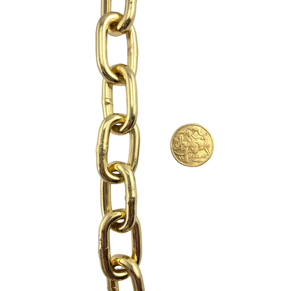 Gold Plated Welded Link Lighting Chain, size 6mm. Commercial Grade  Steel Chain. Delivery Australia wide. Shop: chain.com.au