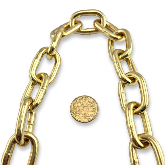 Gold Plated Welded Link Lighting Chain, size 6mm. Commercial Grade  Steel Chain. Delivery Australia wide. Shop: chain.com.au