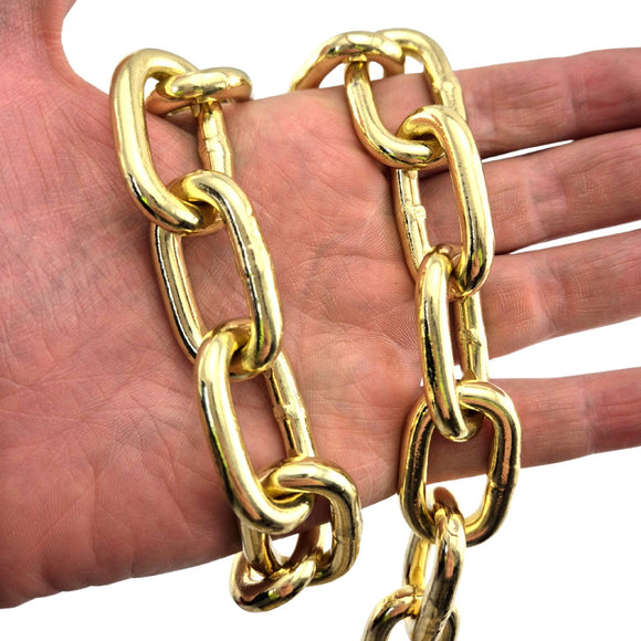 Gold Plated Welded Link Lighting Chain, size 6mm. Commercial Grade  Steel Chain. Delivery Australia wide. Shop: chain.com.au