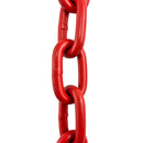 Red Powder Coated Welded Steel Chain. Sizes: 6mm, 8mm. Chain by the metre, bulk buy 25kg buckets and 500kg drums. Shipping Australia wide. Shop online chain.com.au