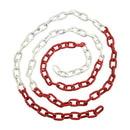 Red and white alternating powder-coated welded steel chain. Australia wide Shipping. Buy from 1m. Chain.com.au