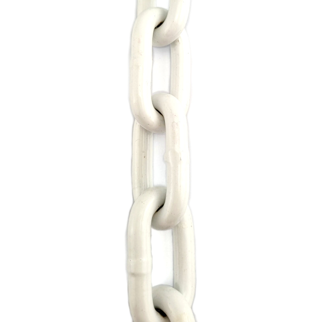 Welded Steel Chain - White Powder Coated. Sizes: 5mm, 10mm. Chain by the metre or bulk buy 25kg buckets. Shipping Australia wide. Shop online chain.com.au