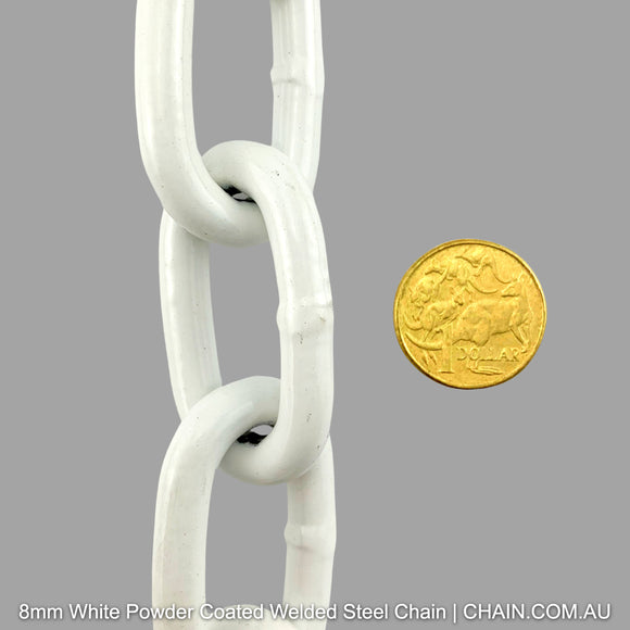 White Powder Coated Welded Steel Chain. Many Sizes. Australia Chain