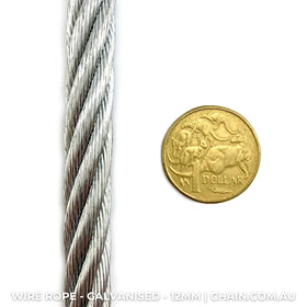 Galvanised wire rope (wire cord, wire cable) Size: 12mm. Australia wide shipping. Chain.com.au