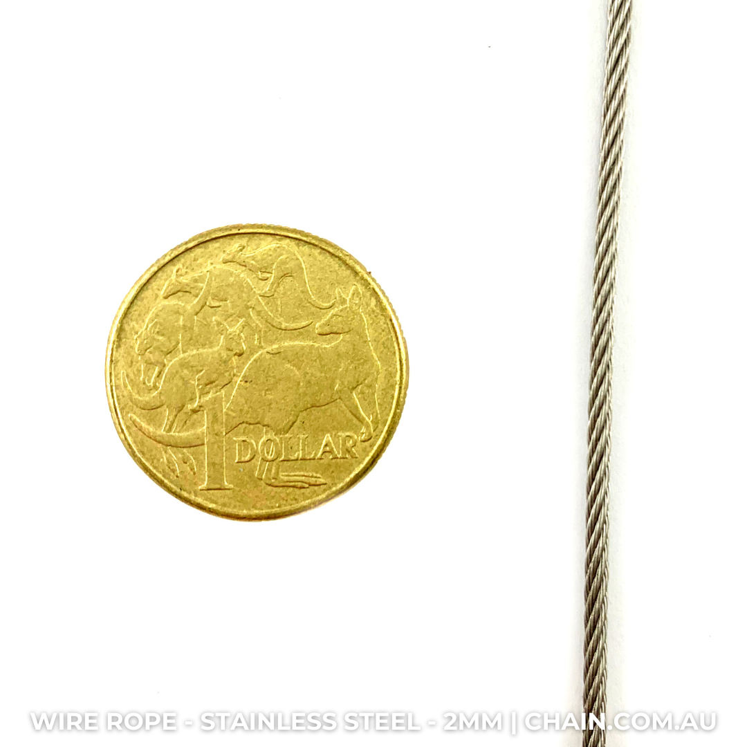 Stainless Steel Wire Rope (wire cord or wire cable). Size: 2mm. Australia wide shipping. Chain.com.au