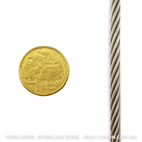 Stainless Steel Wire Rope (wire cord or wire cable). Size: 5mm. Australia wide shipping. Chain.com.au