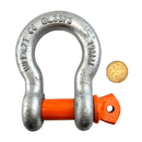4.7 Tonne galvanised bow shackle with orange pin, grade S, complies with AS 2741. Shop bow shackles at chain.com.au