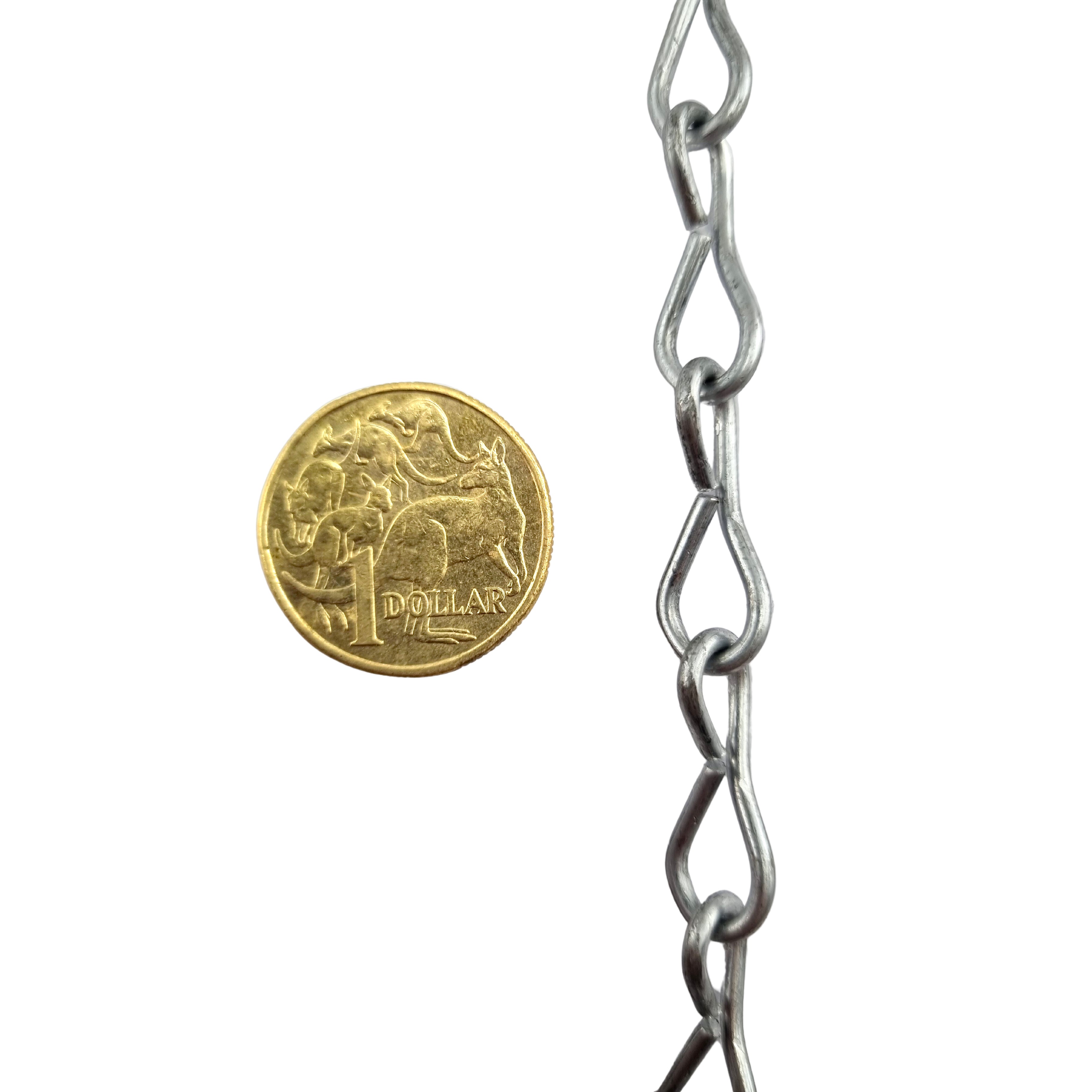 Australian made Single Jack Chain in galvanised finish, size 2mm. Chain by the metre. Melbourne, Australia.