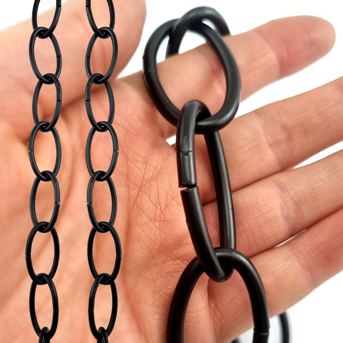 Black Lighting Chain, size: 3.8mm. Commercial grade. Chain by the metre & bulk buy. Factory direct prices. Australia wide shipping from Melbourne. Shop: chain.com.au