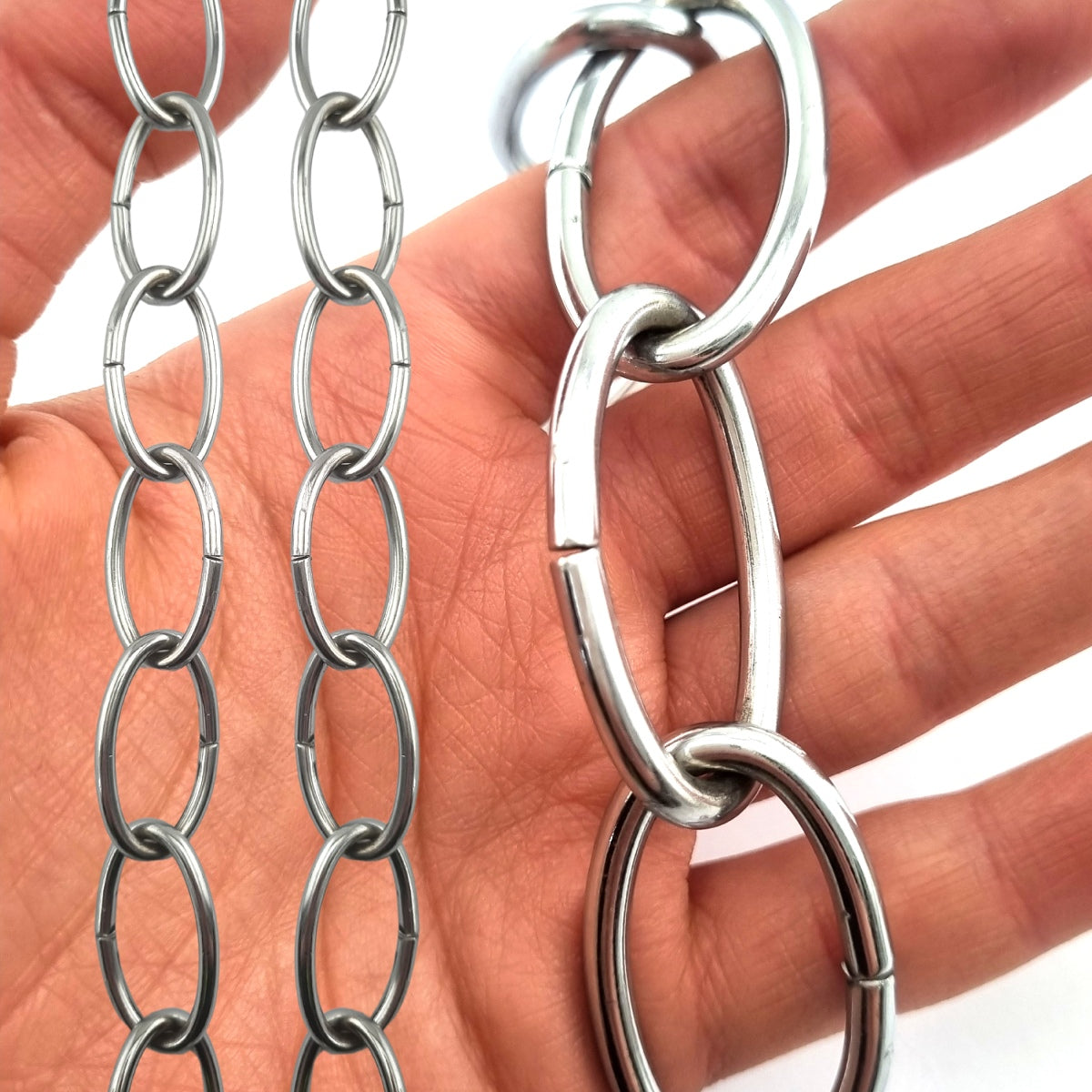 Chrome Plated Lighting Chain, size: 3.8mm. Commercial grade. Chain by the metre & bulk buy. Factory direct prices. Australia wide shipping from Melbourne. Shop: chain.com.au