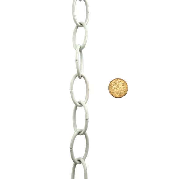 White Lighting Chain, size: 3.8mm. Commercial grade. Chain by the metre & bulk buy. Factory direct prices. Australia wide shipping from Melbourne. Shop: chain.com.au