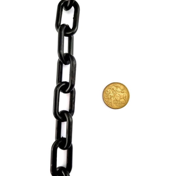 Black plastic chain size 6mm, order chain by the metre. Melbourne, Australia.