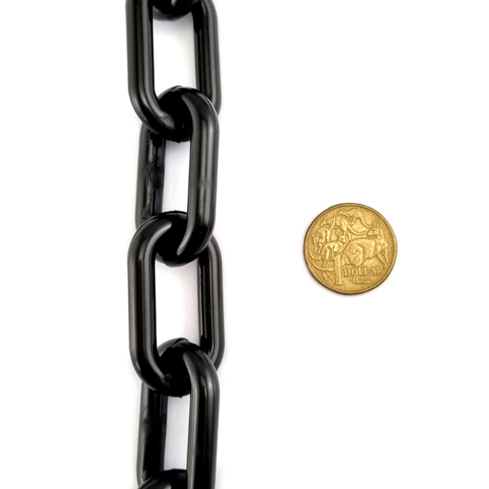 Plastic Chain Black. Size: 8mm x 30 metre reel. Melbourne Australia