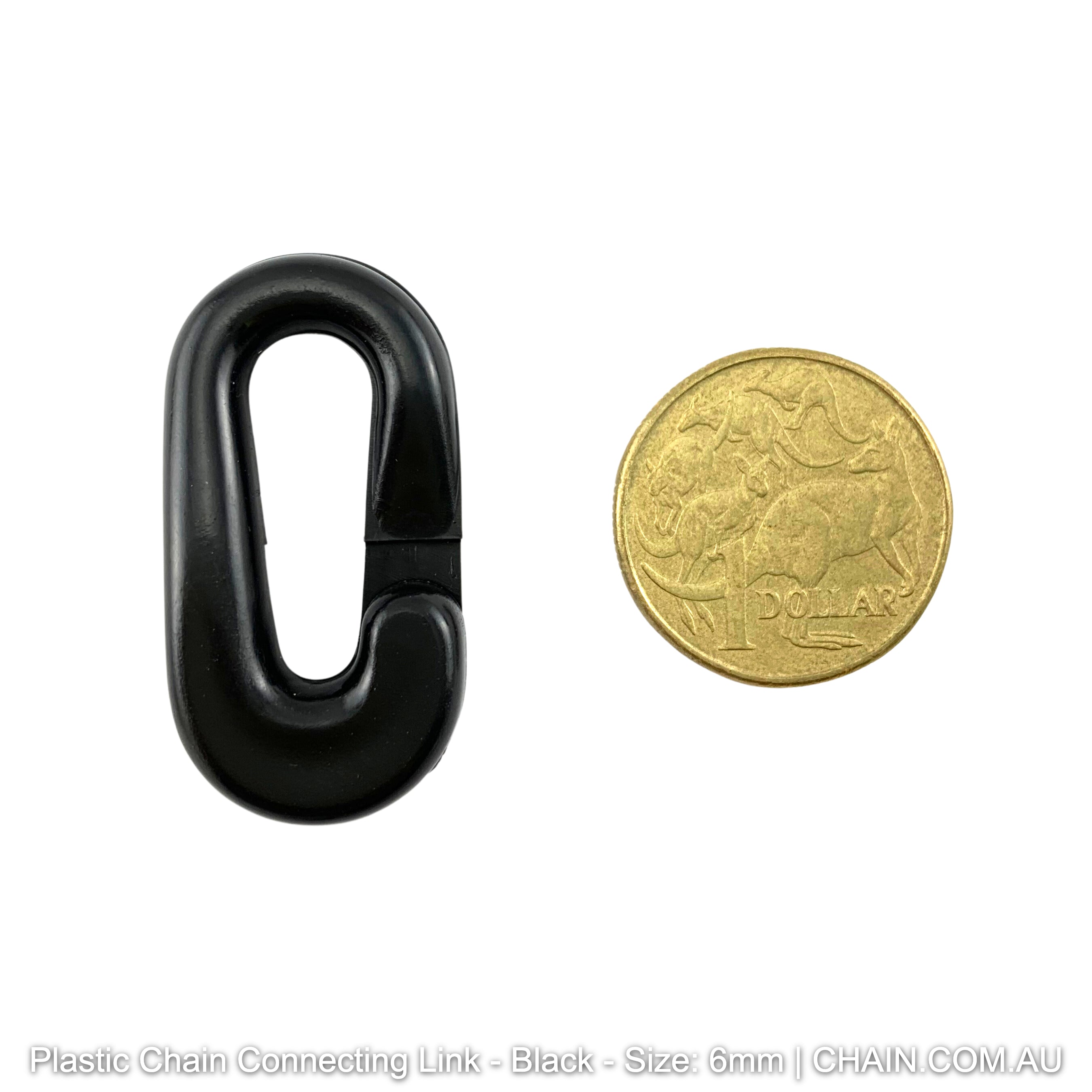 Black plastic chain connecting link, size 6mm. Australia wide shipping. Shop: chain.com.au
