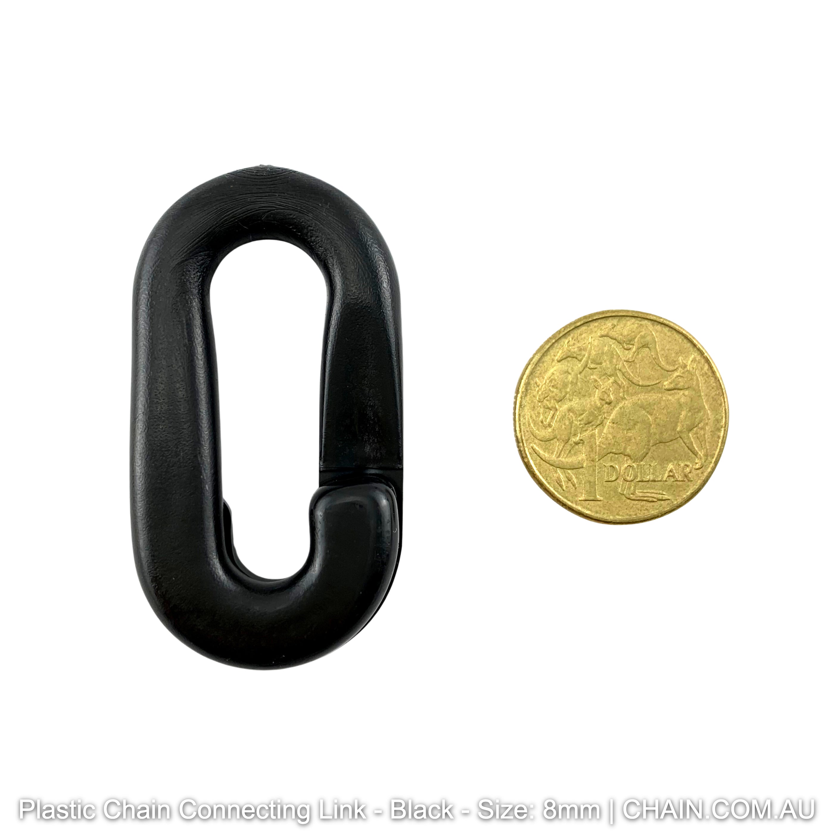 Black plastic chain connecting link, size 8mm. Australia wide shipping. Shop: chain.com.au