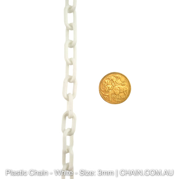 White Plastic Chain, size 3mm. Chain by the metre. Shipping Australia wide