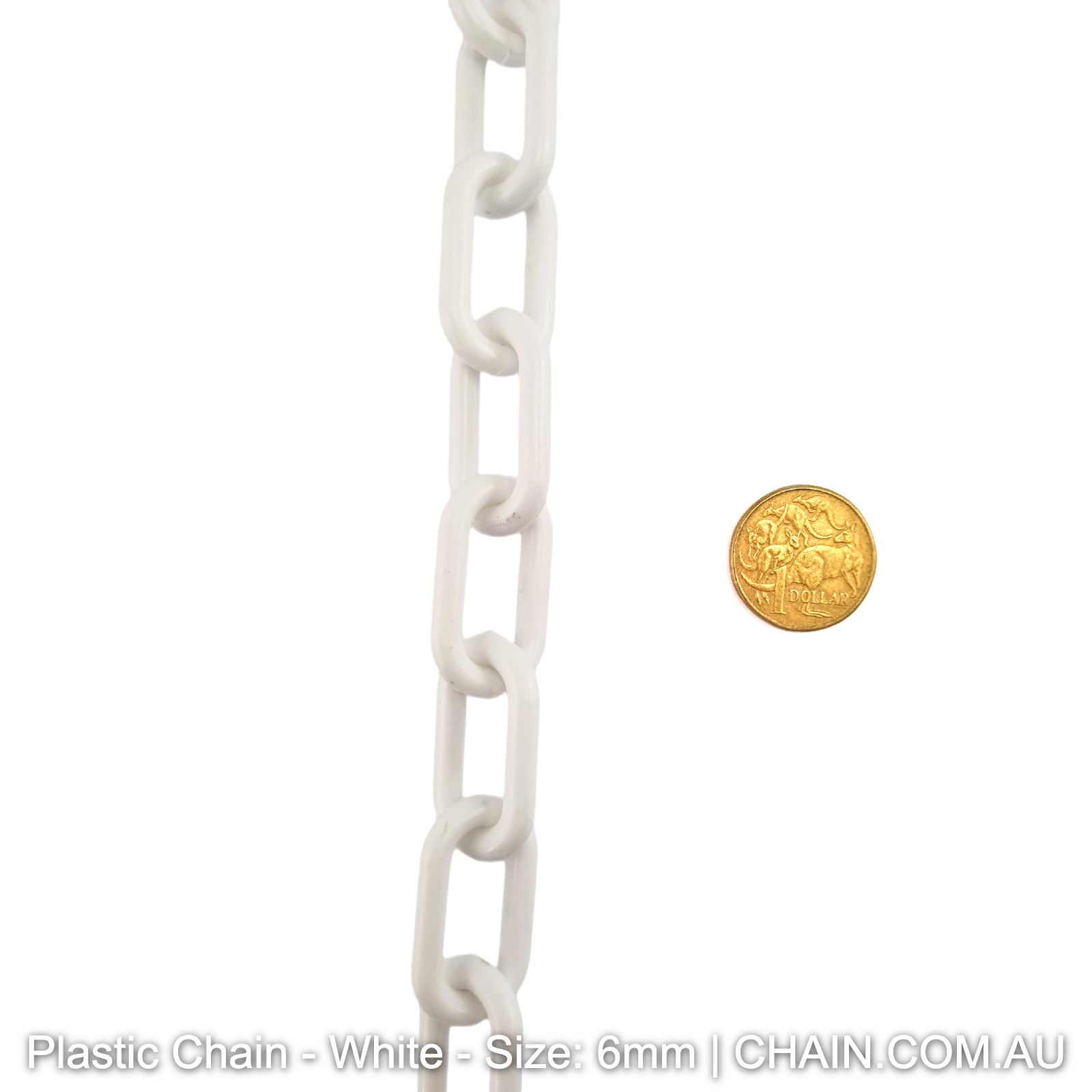 White Plastic Chain, size 6mm. Chain by the metre. Australia wide shipping.