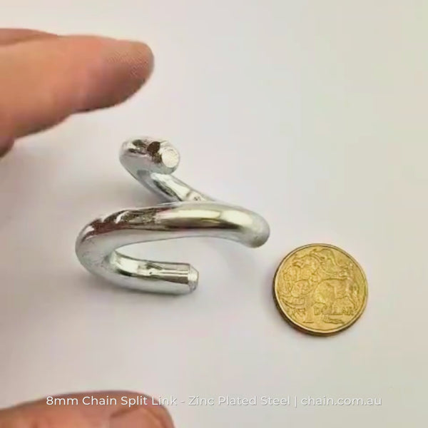 Chain connecting link, in steel with a high gloss zinc plated finish, size 8mm. Australia wide. Chain.com.au