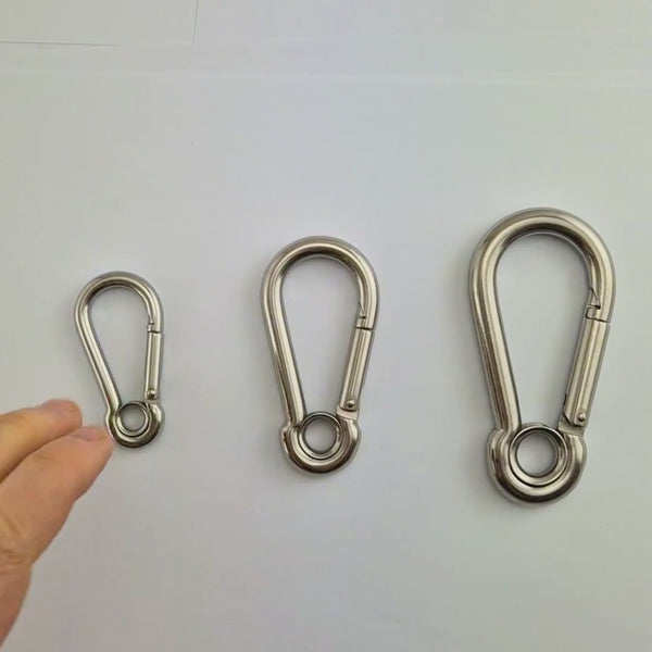 Snap Hooks with Eye in 316 Stainless Steel. Sizes: 6mm, 8mm, 10mm. Australia wide shipping. Chain.com.au